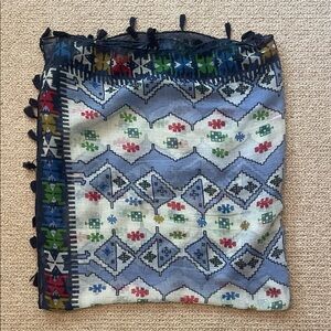 hinge Geometric Pattern Tassel Scarf in Blue, Red, Green, Yellow, Black